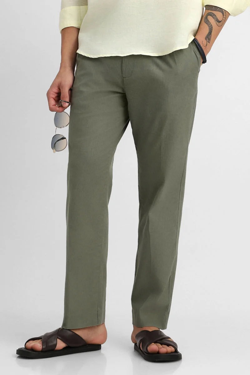 سنيتش Relaxed Fit Linen Blend Trousers